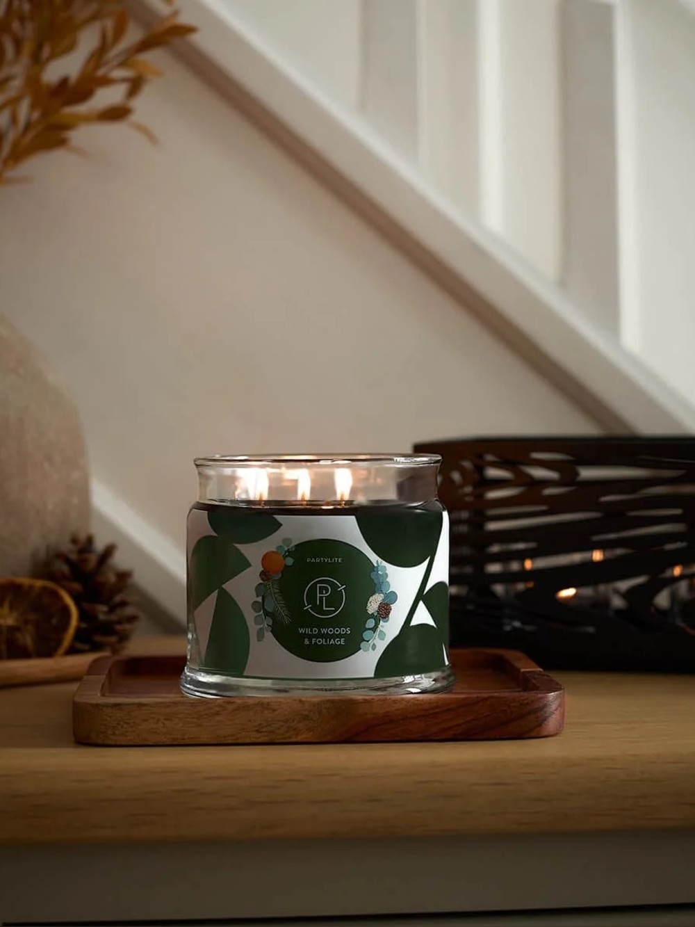 PARTYLITE Green NATURE Wild Woods birch, Moss, Pine & Foliage 3-Wick Jar Candle